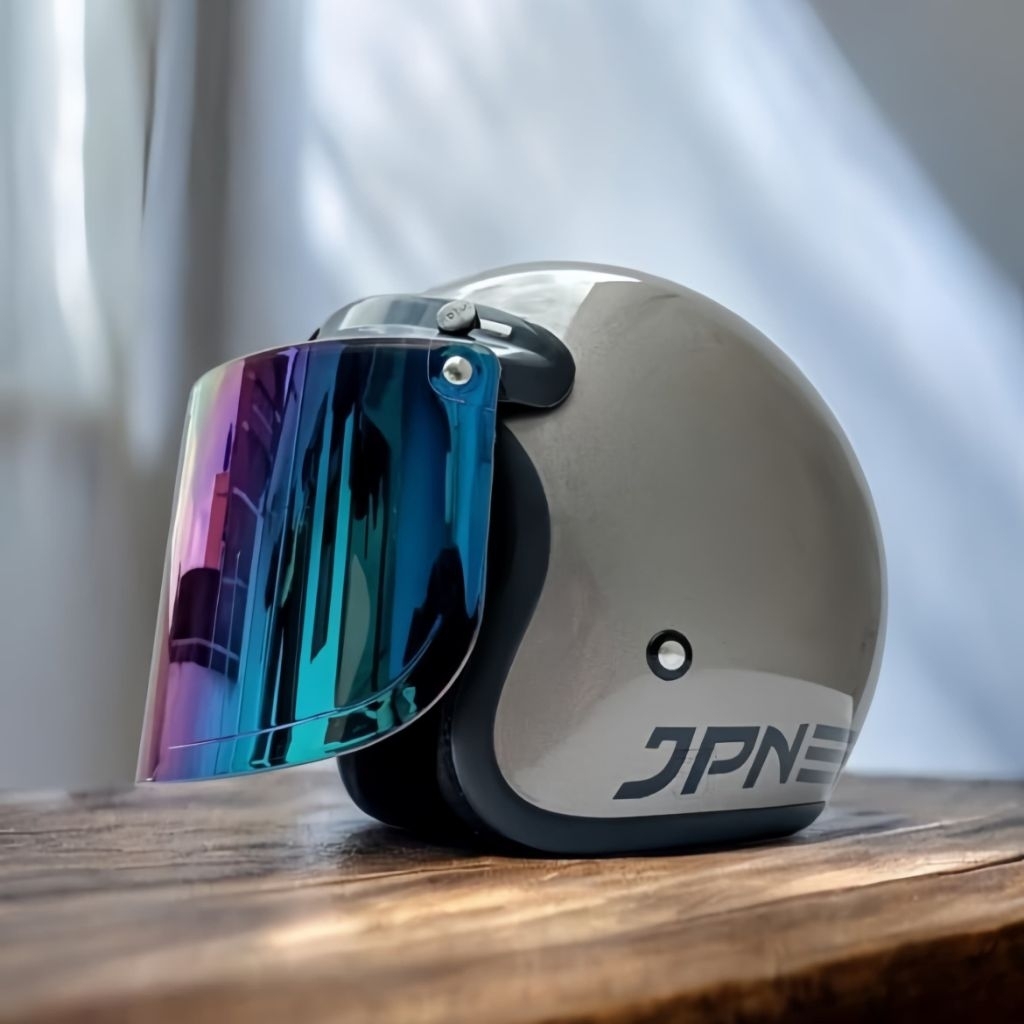 Helm jpn original 100% Asli kaca datar pelangi - kaca datar silver