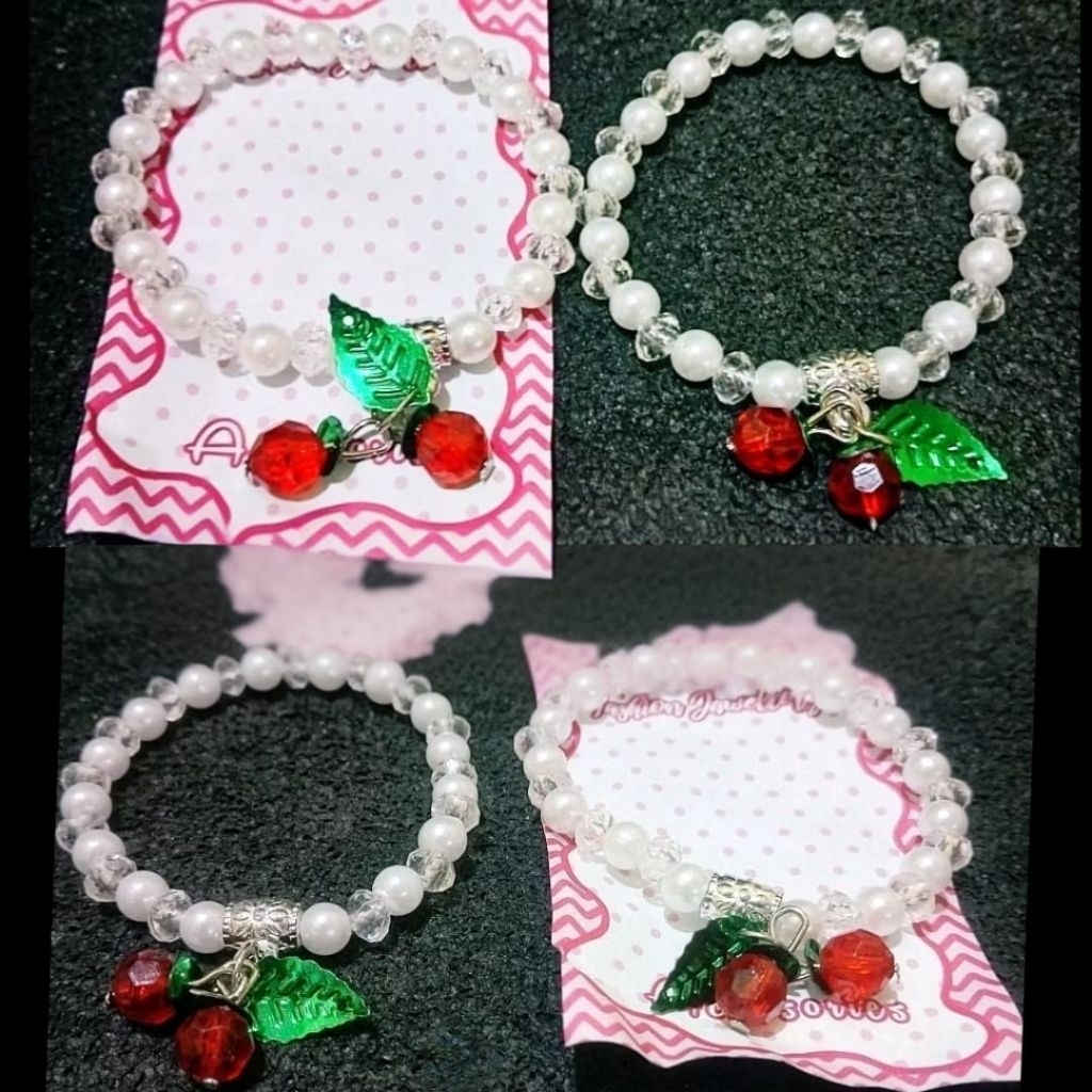 12 pcs gelang mute putih chery daun tali karet