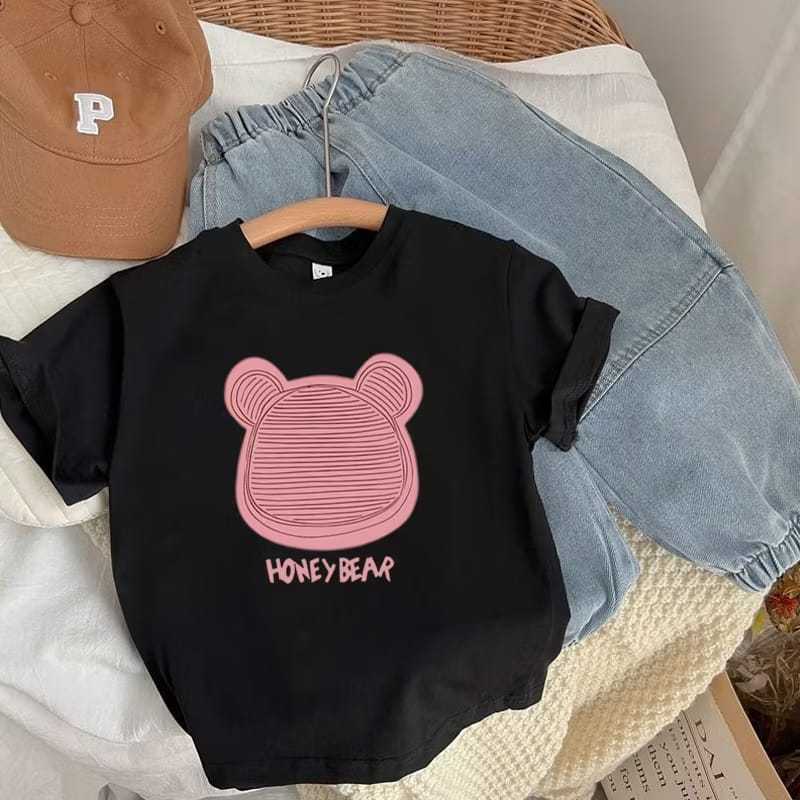 Kaos Anak Hitam Dengan Desain Honey Bear Lucu Dan Imut Usia 1-12 Tahun Kaos Atasan Laki laki Perempu