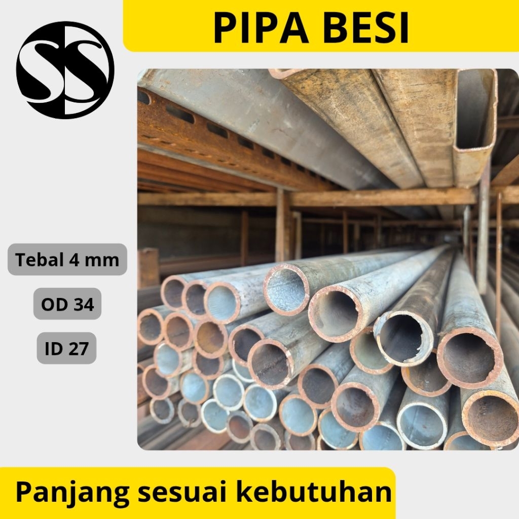 Pipa Besi OD 34 mm ID 27 mm Tebal 4 mm | Pipa Besi Galvanis