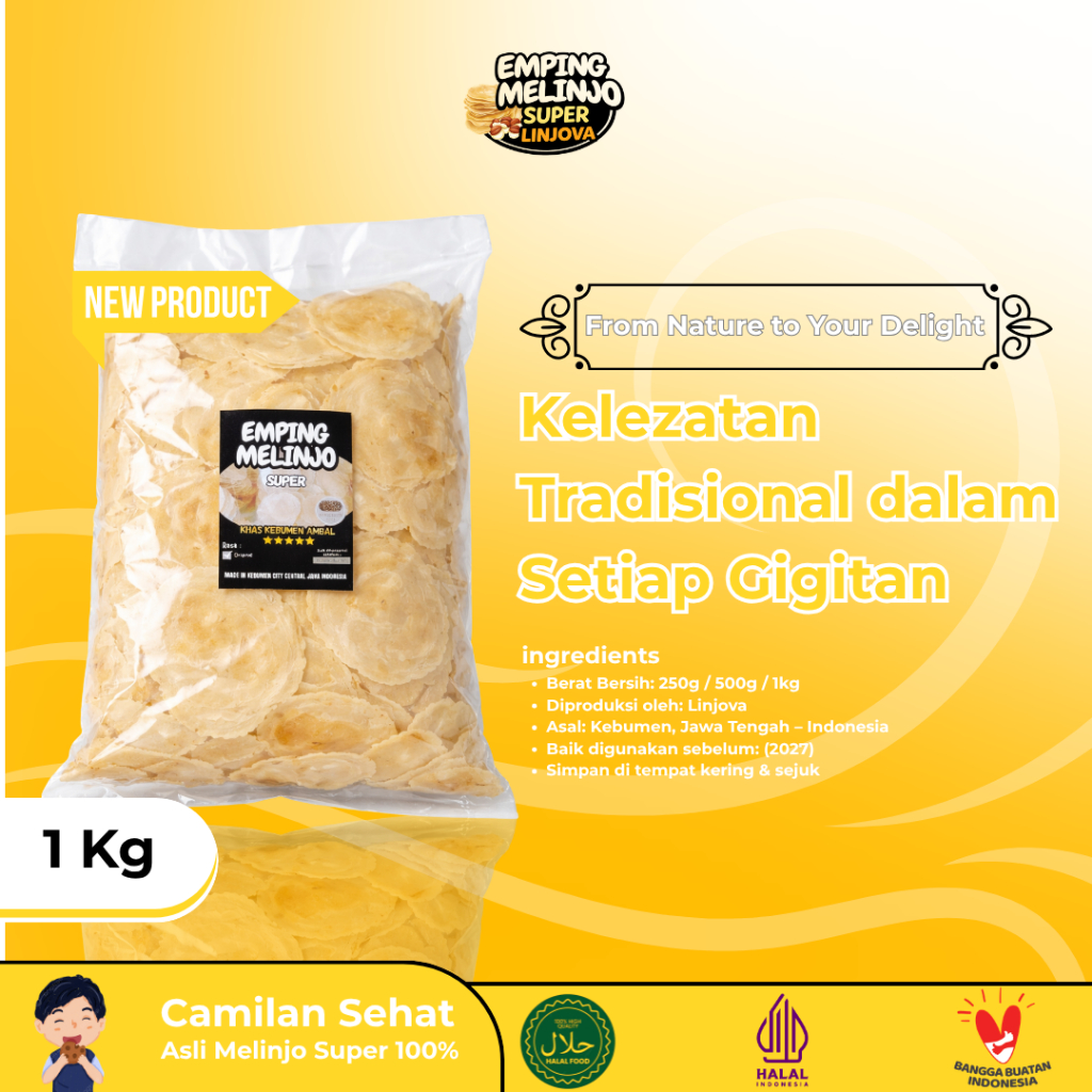 Emping Melinjo Kering (1KG Mentah Super) Tipis Dan Agak Tebal Asli Khas Kebumen