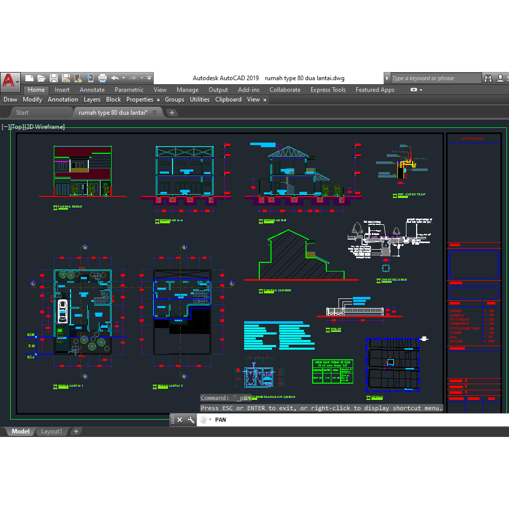 gambar Rumah 2 Lantai Type 80 format dwg