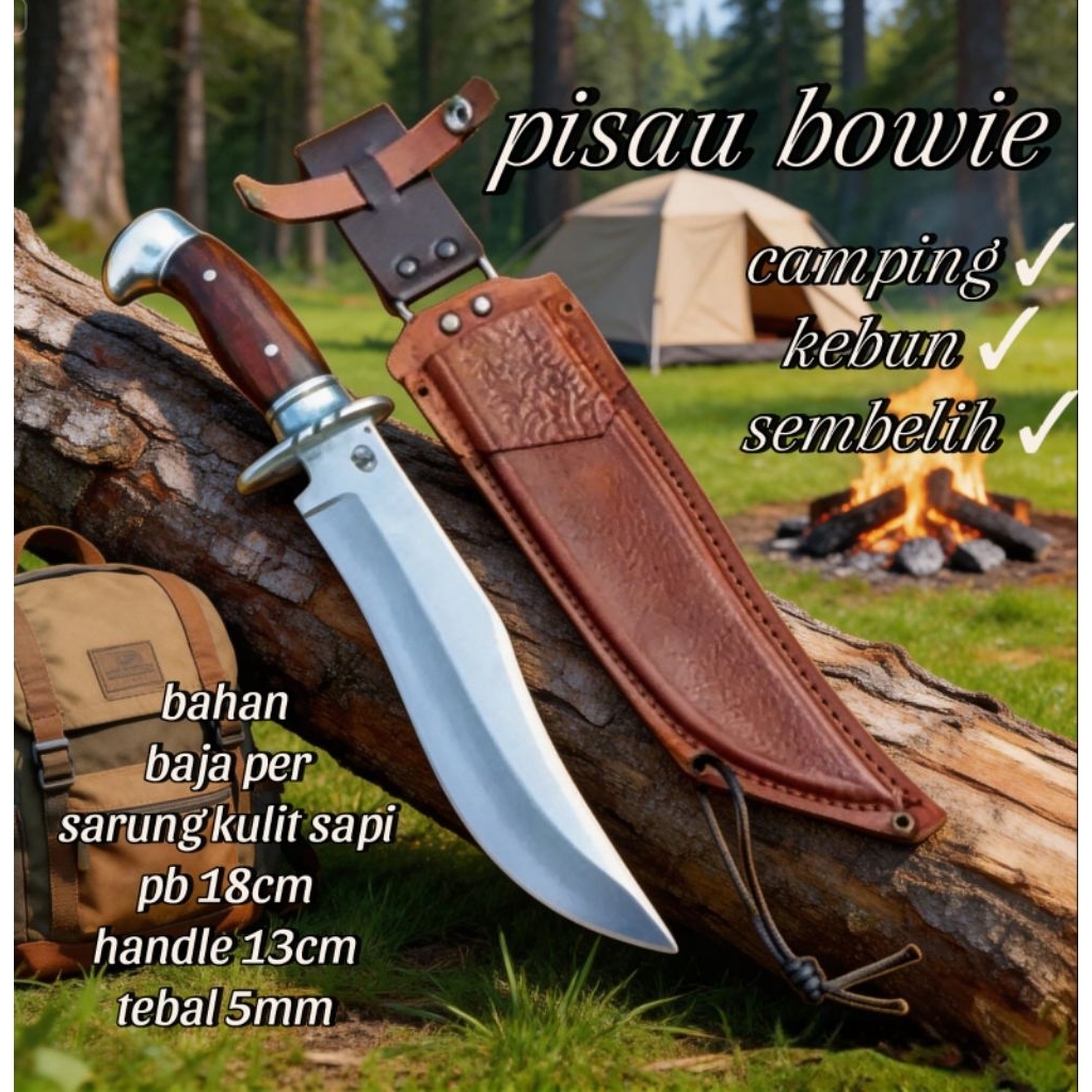 pisau bowie tactikal survival outdoor, pisau daging serbaguna