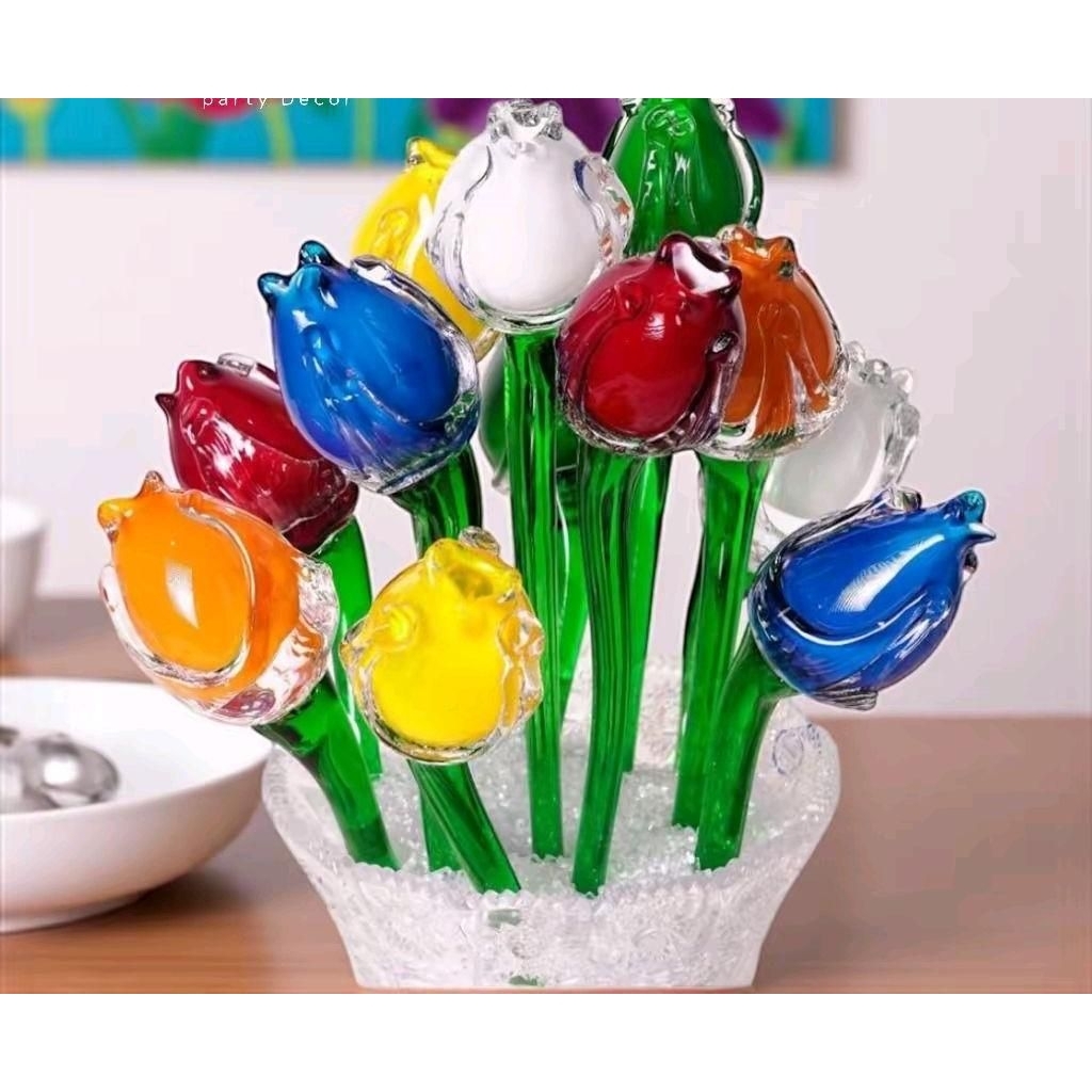 Bundling Bunga Kristal Tulip 35 cm dapat 3 pcs Kaca Mewah Import Dekorasi Rumah