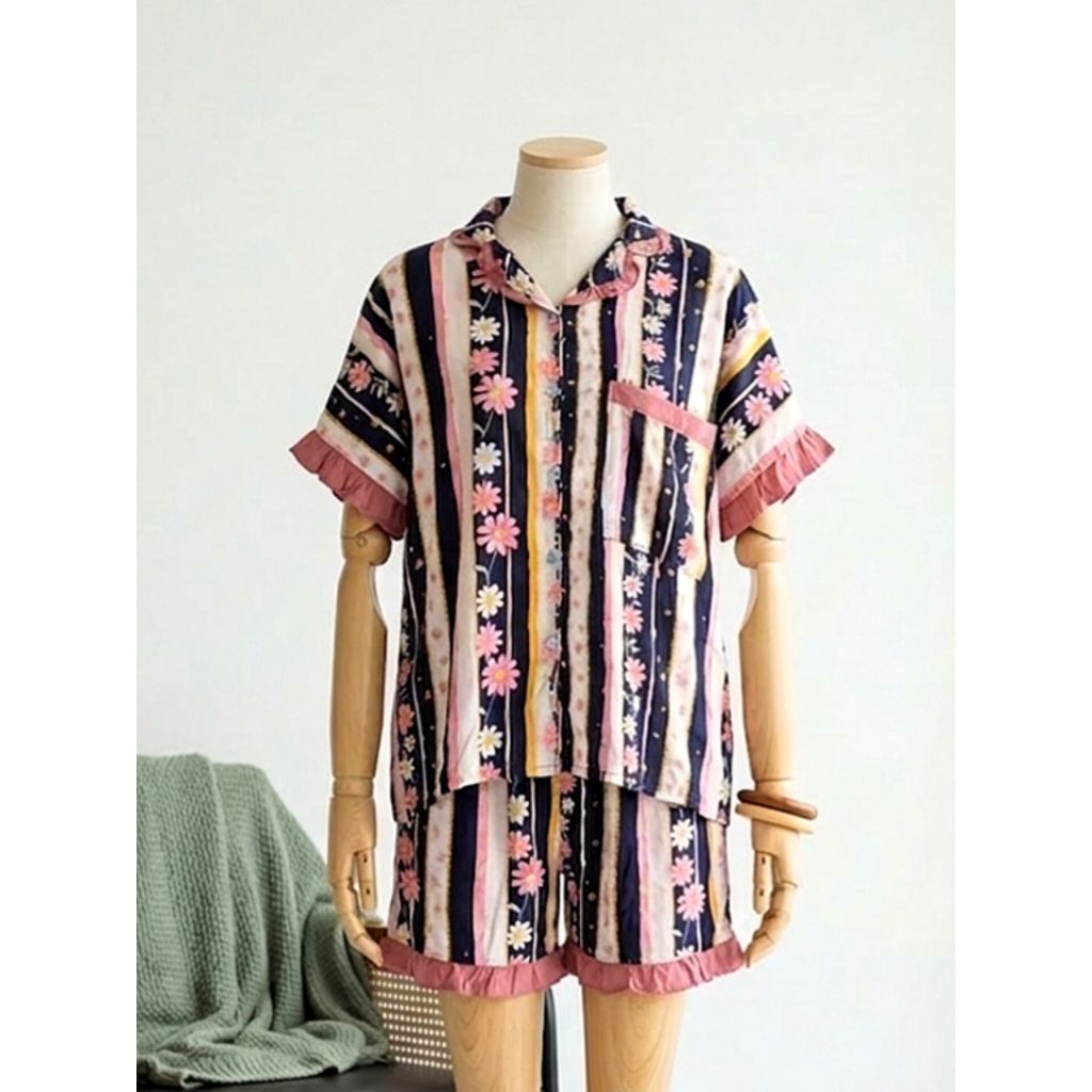 Set Gemoy One Set Piyama Pendek Setelan Rayon Premium Celana Pendek