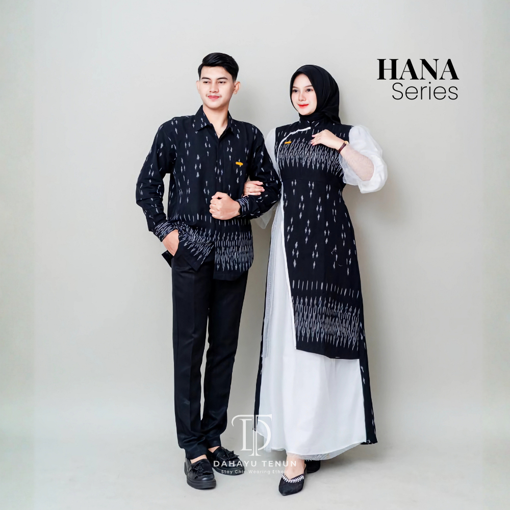 DAHAYU - Baju Tenun Etnik Couple Pasangan HANA Busui Kondangan Pesta Mewah Elegan Warna Hitam Putih