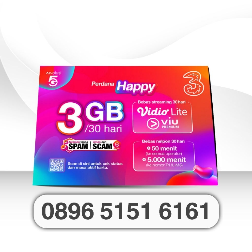 Nomor cantik tri seri ABAB cdcd three ABAB cdcd prabayar 4g 5g