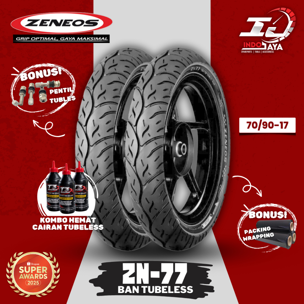 [READY COD] BAN LUAR TUBELESS ZENEOS ZN77 (70/90-17) RING 17 BAN BEBEK DEPAN BELAKANG / ZN-77 / ZN 7