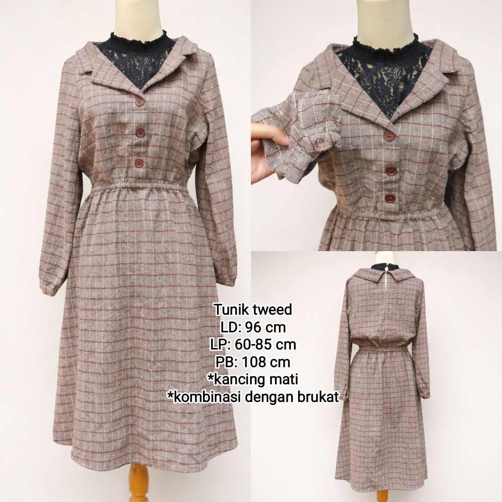 PRELOVED Tunik atau Midi Dress Bahan Tweed Mix Renda