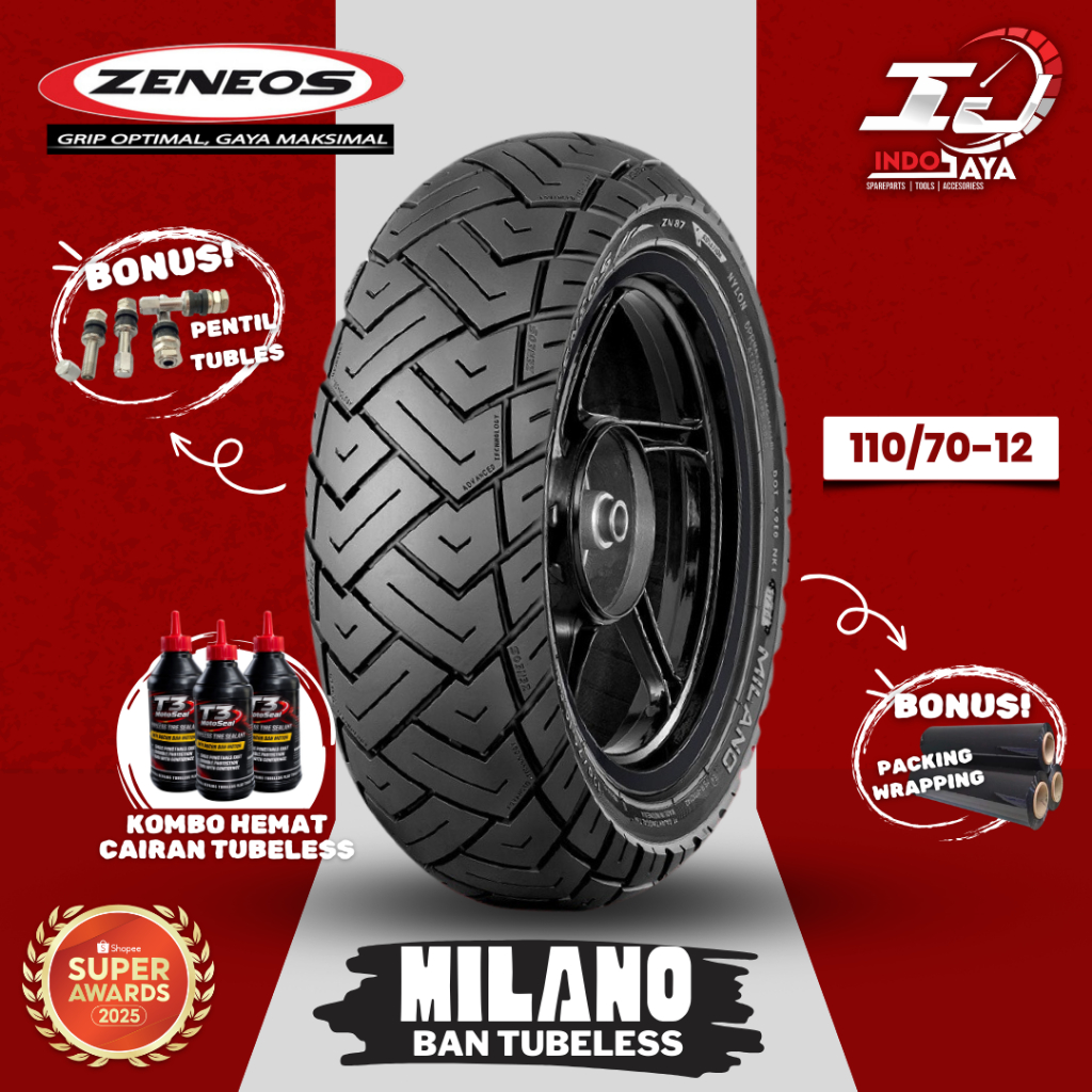 [READY COD] BAN LUAR ZENEOS TUBELESS MILANO RING 12 (110/70-12) R12 / MILANO / BAN LUAR DEPAN BELAKA