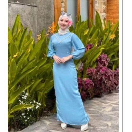 Indy Dress Baby Blue Duyung Full Payet Bahan Satin Silk Premium