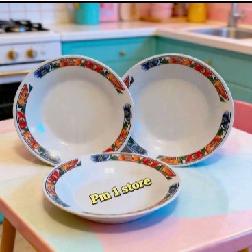 Piring Makan Keramik Putih Motif Bunga Piring Makan Besar Tebal