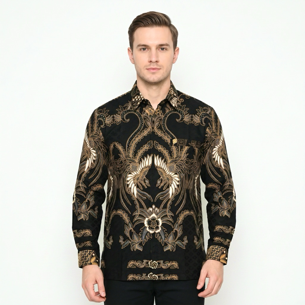|Magnus| Kemeja Batik Pria Lengan Panjang Bahan Doby Serat Lapis Furring Arrow Warna Hitam