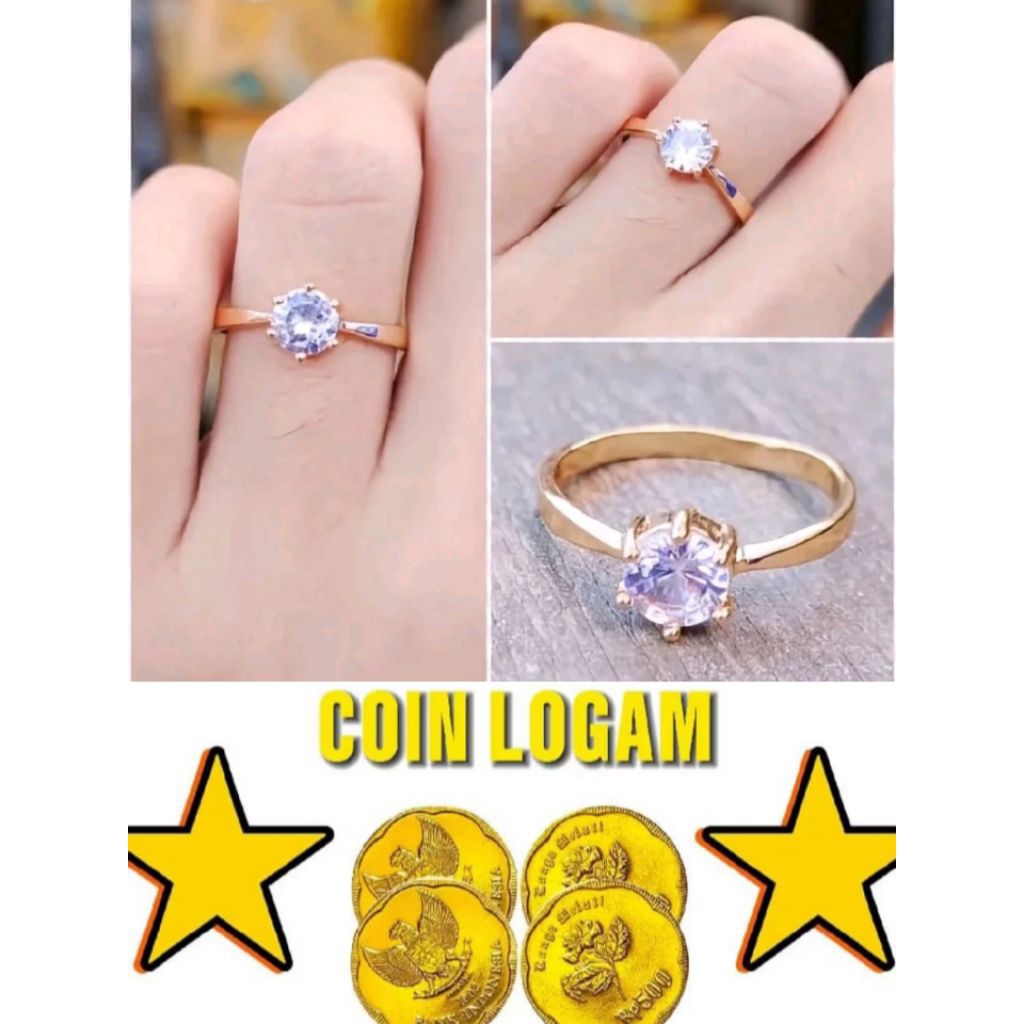 CINCIN KOIN ASLI 1991-1992 CINCIN PERMATA SATU POLOS WARNA EMAS ANTI LUNTUR