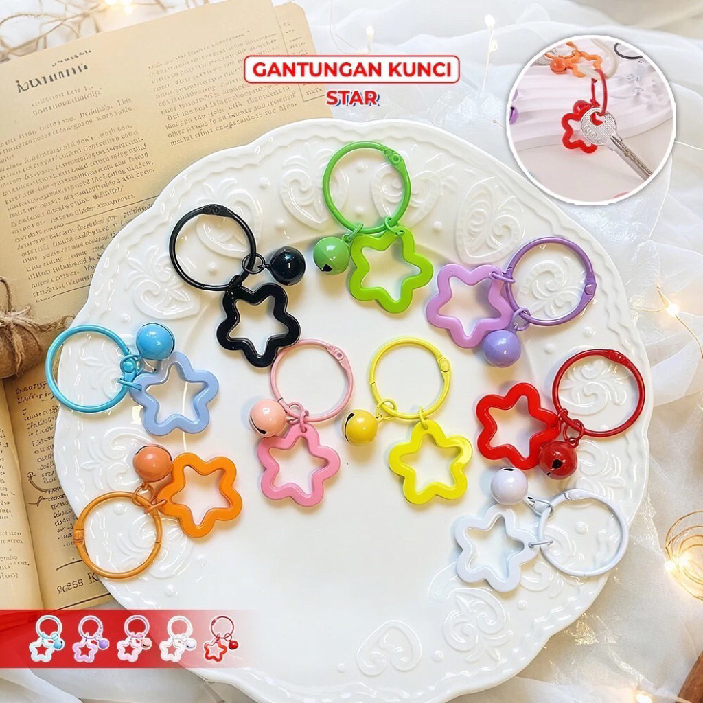 Gantungan Kunci Star Lonceng Aksesoris Dompet Tas Bag Charm Souvenir Ulang Tahun Keychain Kerincing 