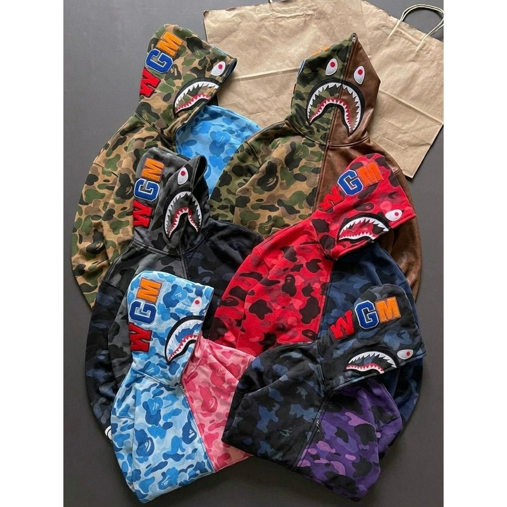 BAPE SHARK WGM JAKET FULLZIPPER COMBI 2 WARNA FULLTAG