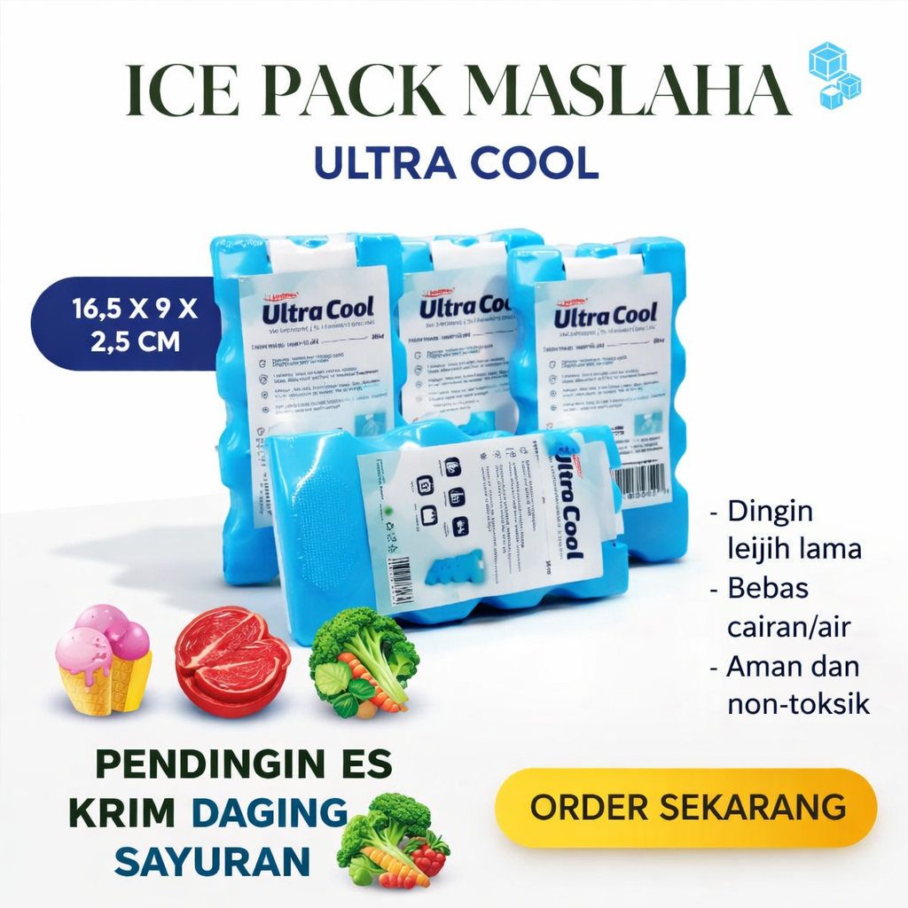 ultra cool es  Ice Pack- membekukan ikan - Mini Gel Ice Pack - Pembeku Ice Cream - ultra cool es pac