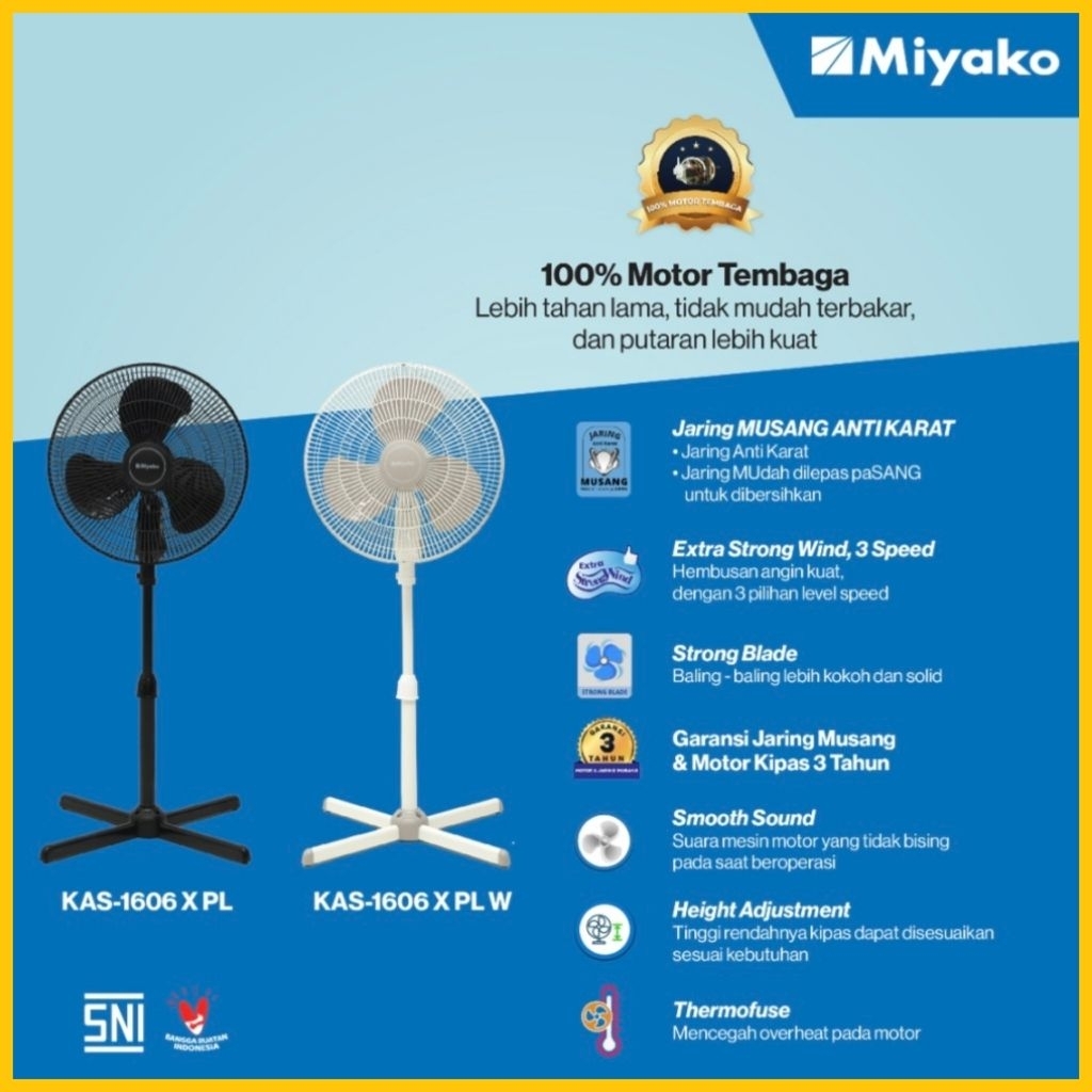 MIYAKO KAS1606XPL / KIPAS ANGIN BERDIRI MIYAKO / STAND FAN MIYAKO / KIPAS ANGIN HITAM / KIPAS ANGIN 