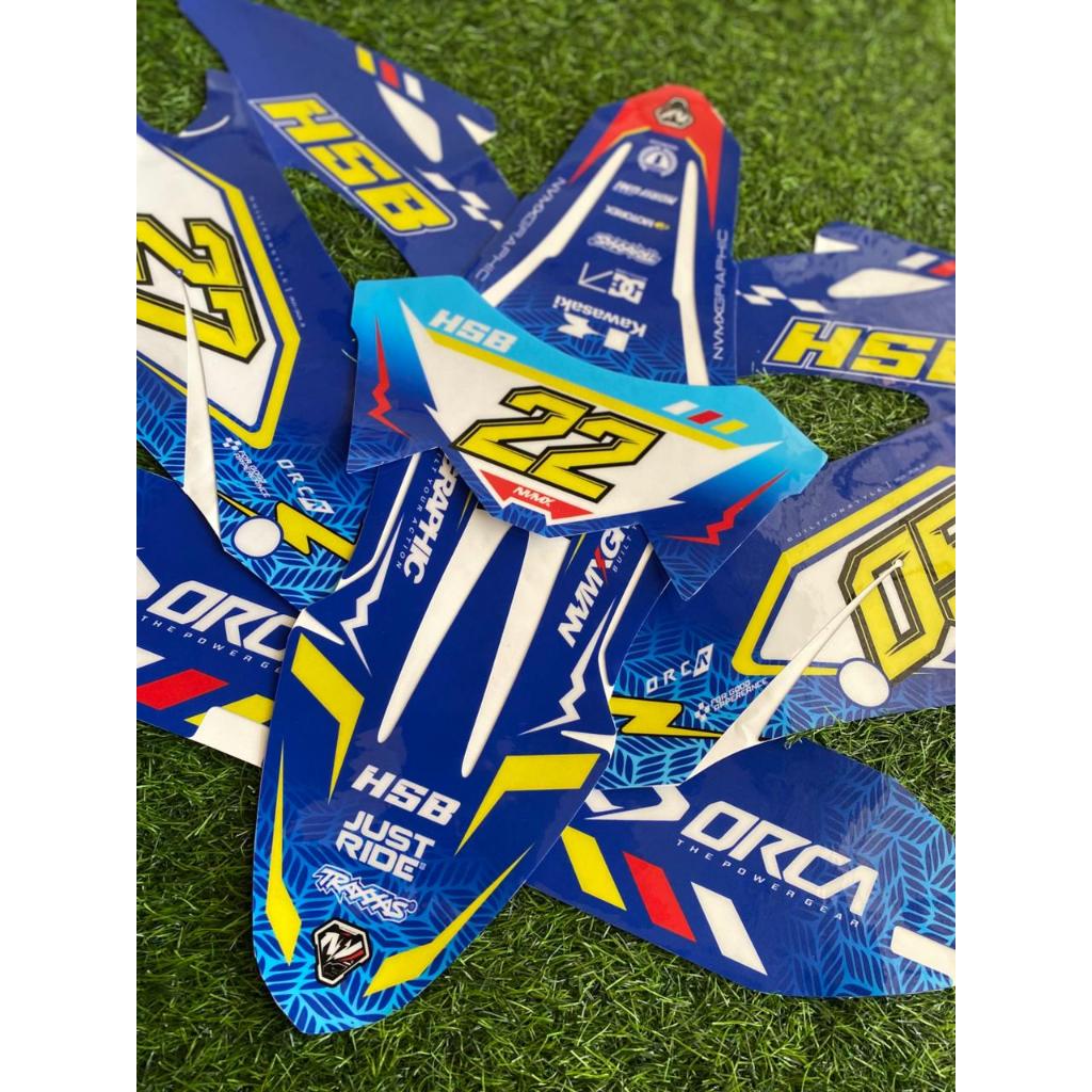 Decal KLX BF Biru Kuning Stabilo Fullbody | Stiker Motor Trail KLX BF Custom Premium Tebal