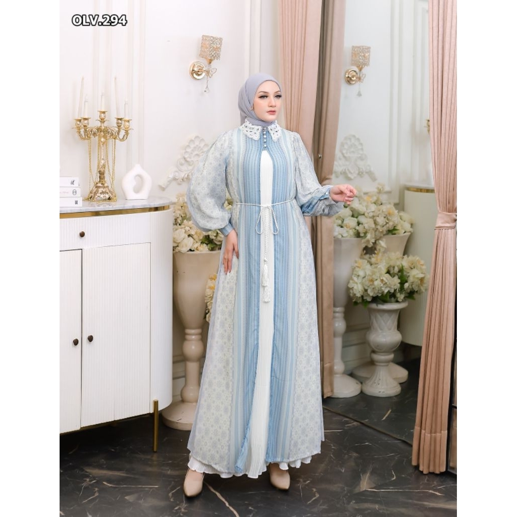 TIARA DRESS SET OUTER / Set Gamis Plisket Outer Ceruty Premium / Gamis Wanita 2in1 Set Inner Outer F