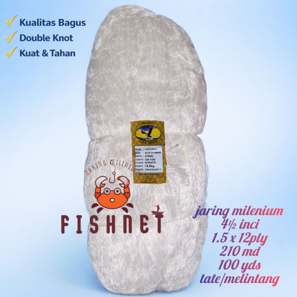 jaring milenium / jaring ikan /jaring pintal / 4½inci ply12 / 210md 100yds tate