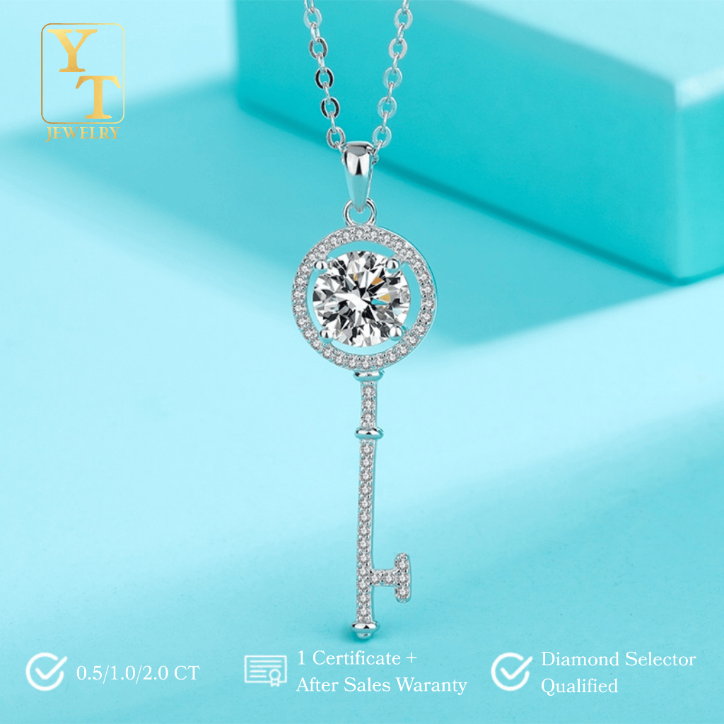 YT JEWELRY - Kalung Berlian Moissanite - Pandora key Moissanite Necklace Bersertifikat GRA