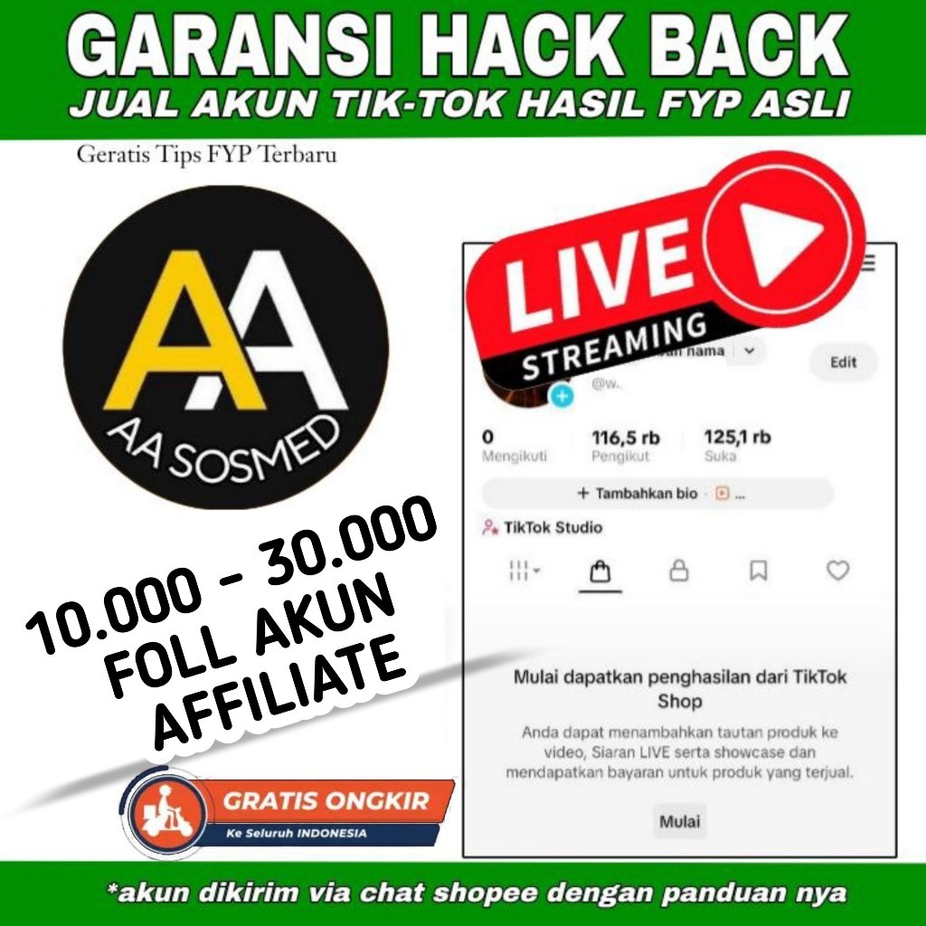AKUN TIKTOK HASIL FYP 10K - 30K BISA AFFILIATE MURAH BAGET