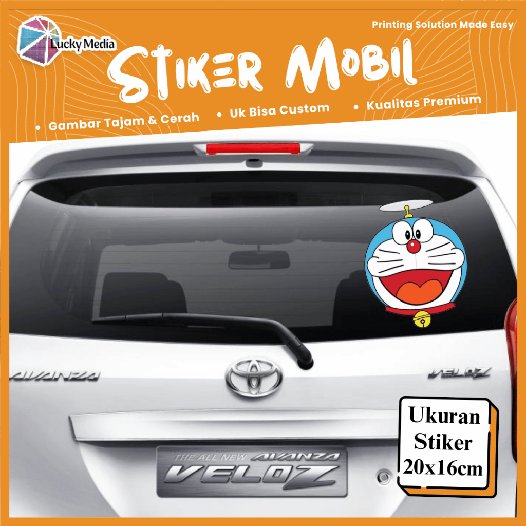 Stiker Mobil Kaca Belakang Karakter Doraemon Sticker Car Glass Kartun Lucu Ukuran 20 x 16 cm