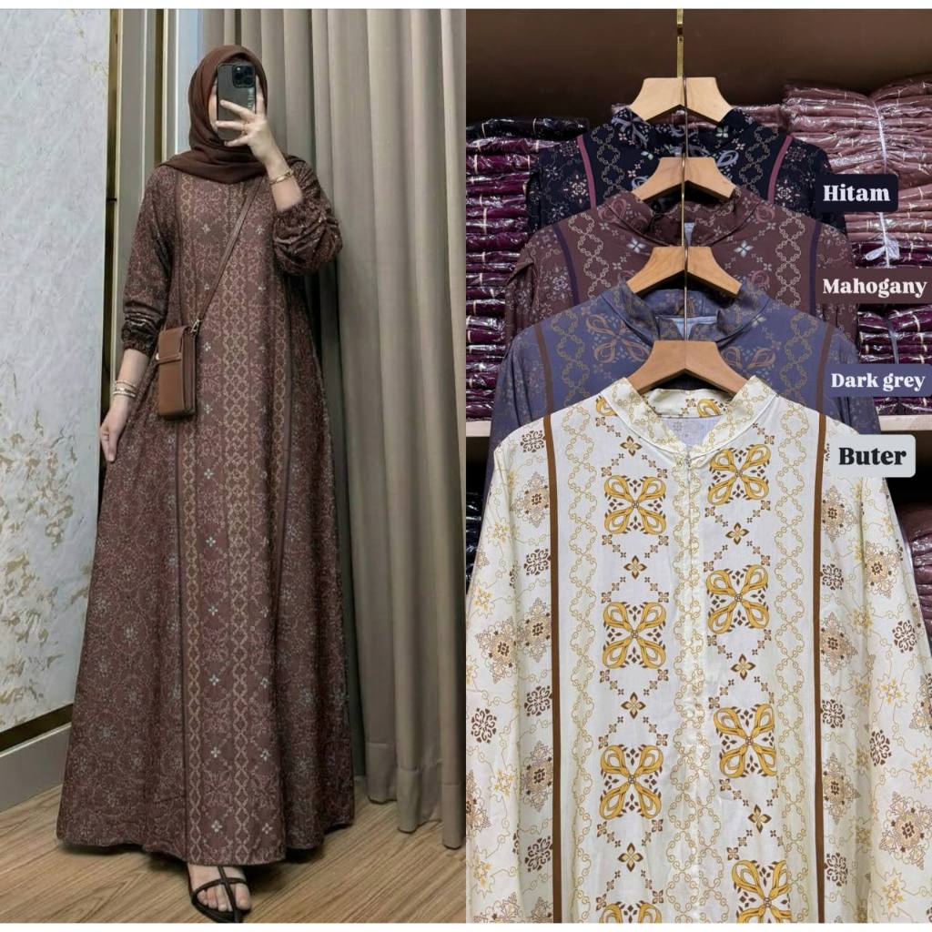 Dress Gamis Wanita Muslim Rayon Motif New Model - Gamis Busui Jumbo Kekinian Murah Terlaris | Rinjan