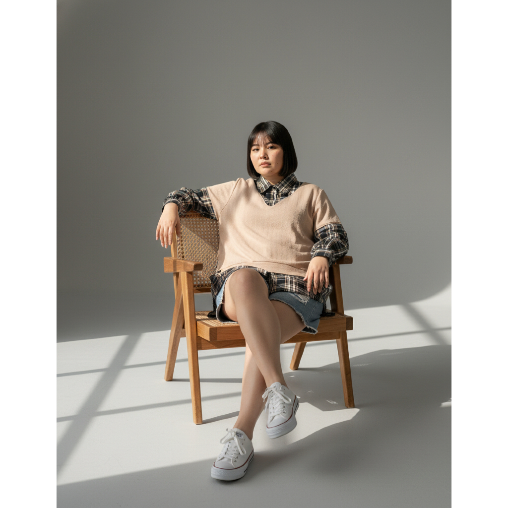 Bigissimo  In Cotton - Gwynet Tunik Dress | Atasan Wanita Flanel Midi Tunik Dress Big Size Jumbo
