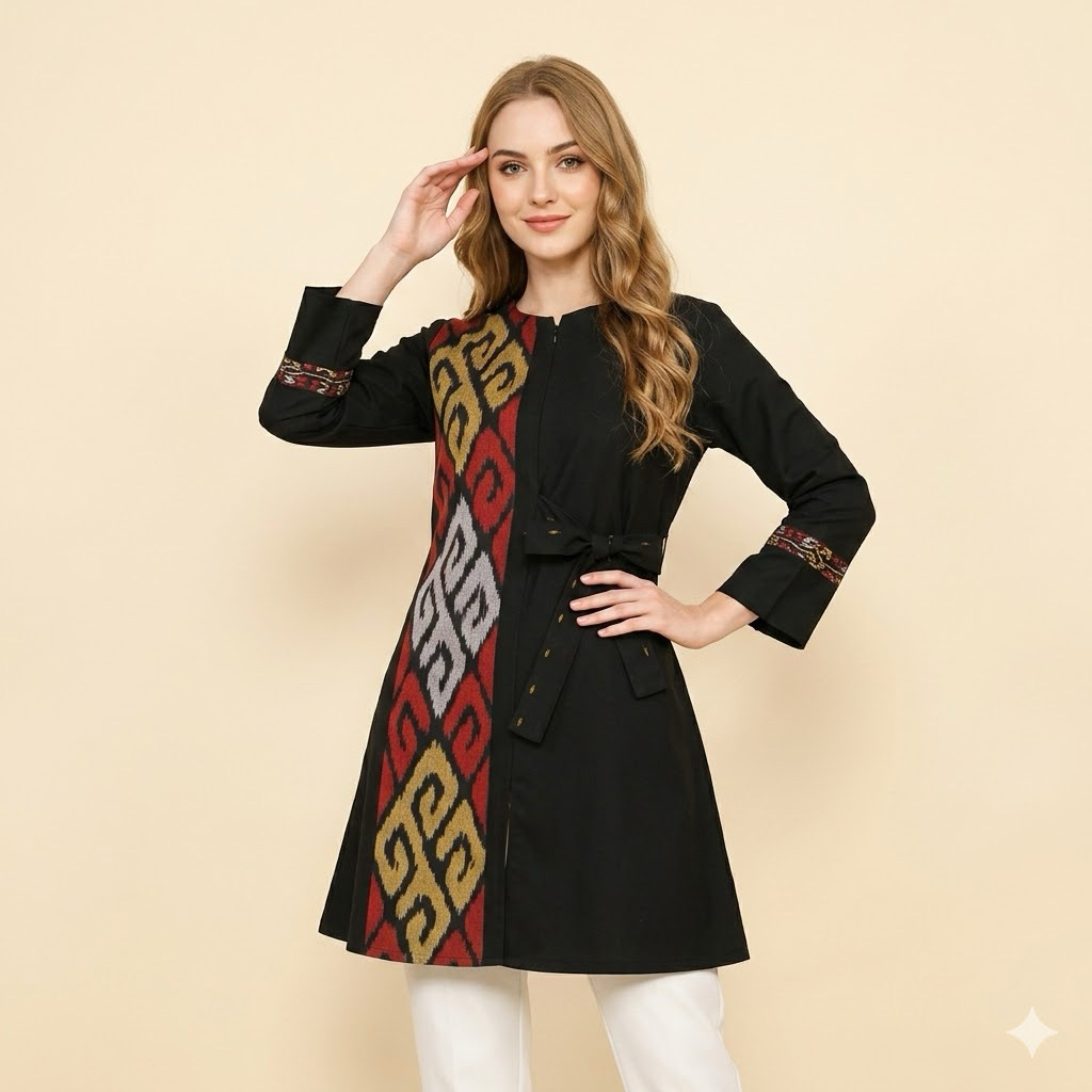 Shanaya Batik Tunik Tenun Kombinasi Toyobo Premium Mirea Size S M L XL XXL