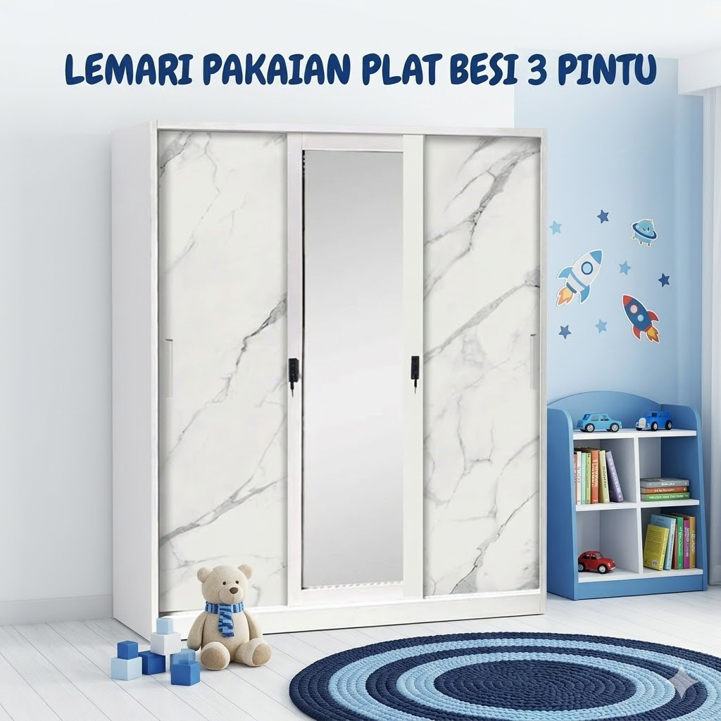 Lemari Plat Besi 3 Pintu Jumbo Sliding / Lemari Sliding Besar / Lemari Besi Sliding 3 Pintu