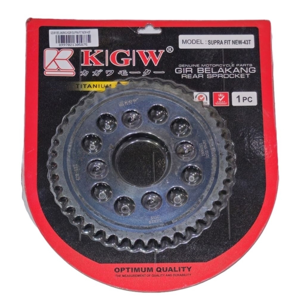 GEAR BELAKANG 43T UNTUK SUPRA FIT NEW ORIGINAL KGW KWALITAS JAPAN
