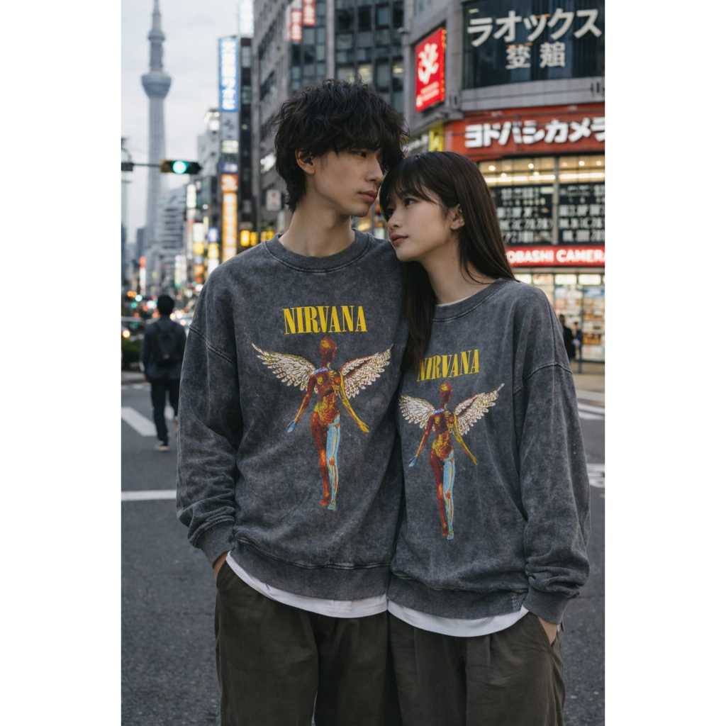 Sweater Crewneck Oversize Band Nirvana Wash