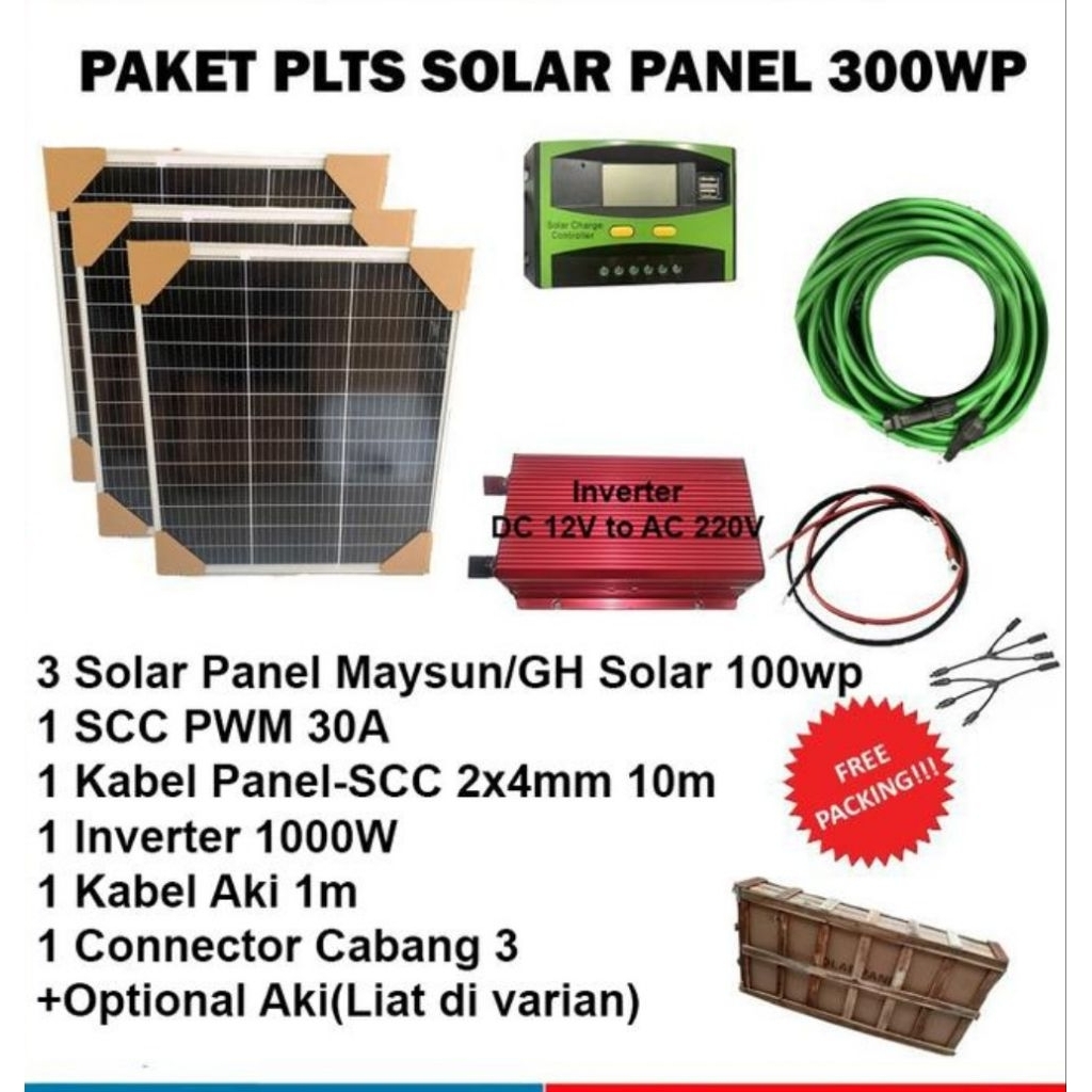 paket tenaga surya PLTS 300wp 200wp 100 wp 500watt + baterai