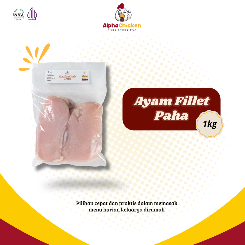 Ayam Fillet Paha 1kg Frozen Tanpa Kulit | Boneless Paha 1kg - Alpha Chicken