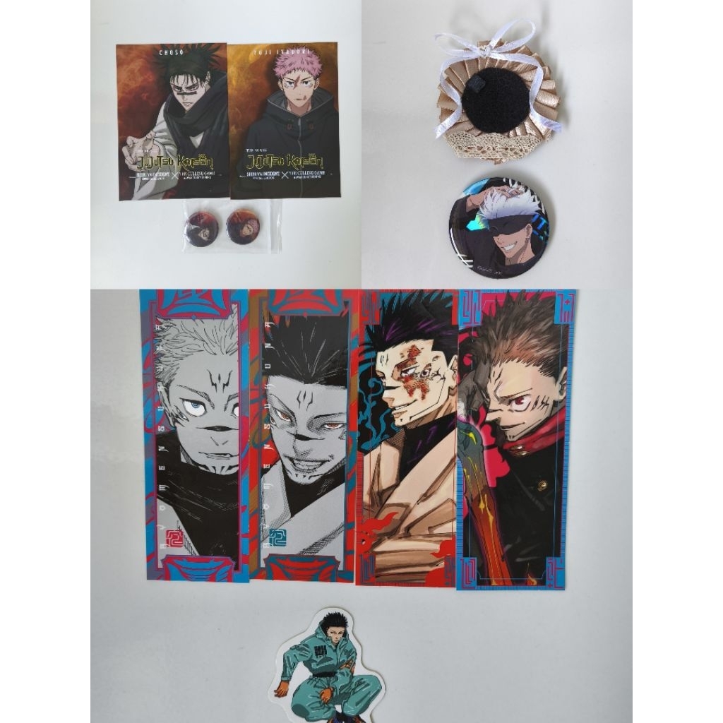 Official merch badge, keychain, postcard gojo yuuji choso sukuna