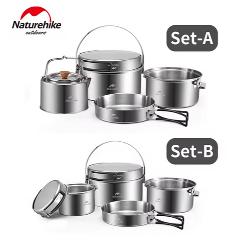 ALAT MASAK CAMPING COOKING SET 3IN1 STAINLESS STEEL NATUREHIKE NH22CJ005