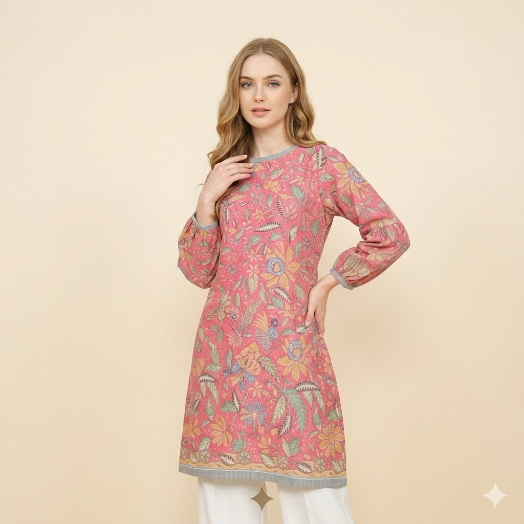 Shanaya Baju Batik Modern Tunik Flower Printing Cantik Elegan Batik Kerja