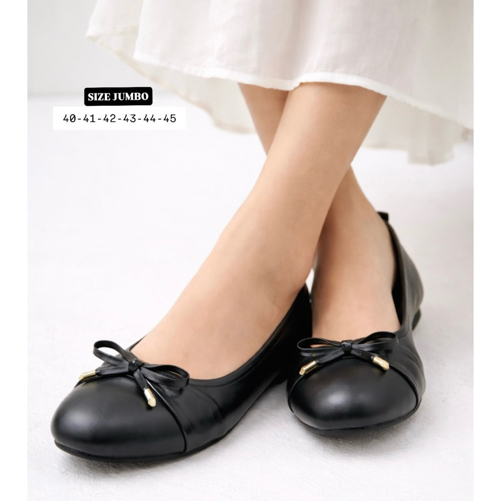 Sepatu Flatshoes Wanita Ukuran Besar 41.42.43.44.45 Flat Oxpord Lancip Ukuran Besar Krem
