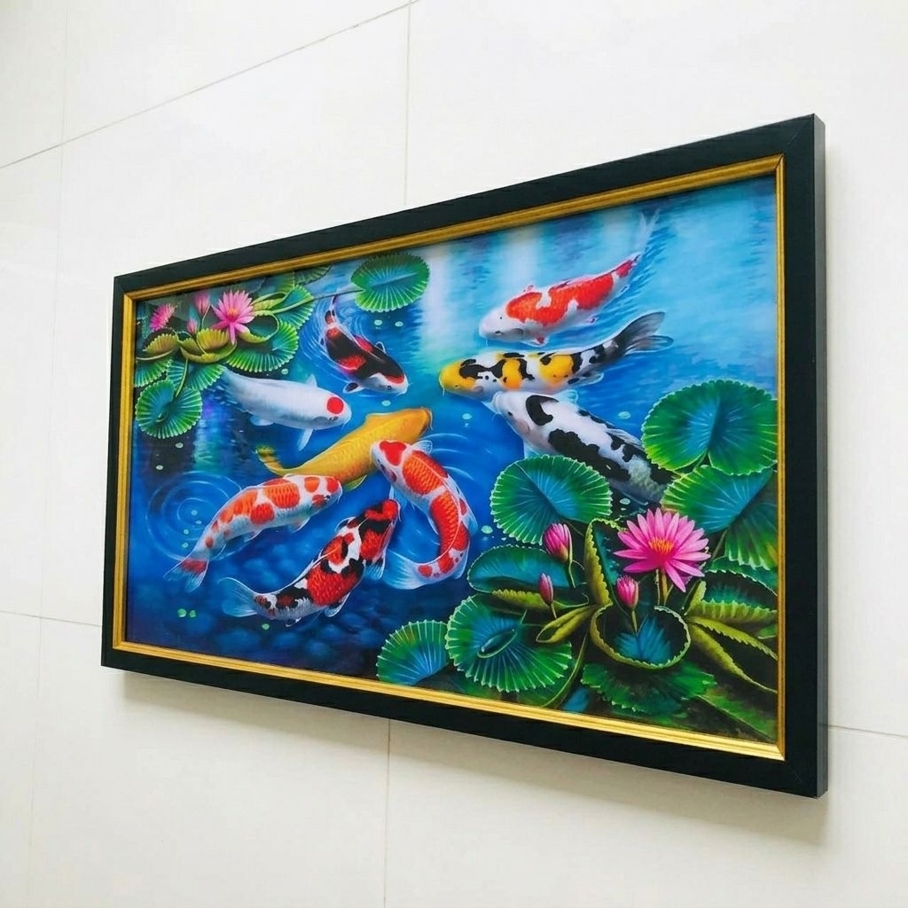 Hiasan Dinding Lukisan Cetak Gambar ikan Koi Best Seller Ukuran Jumbo plus Bingkai