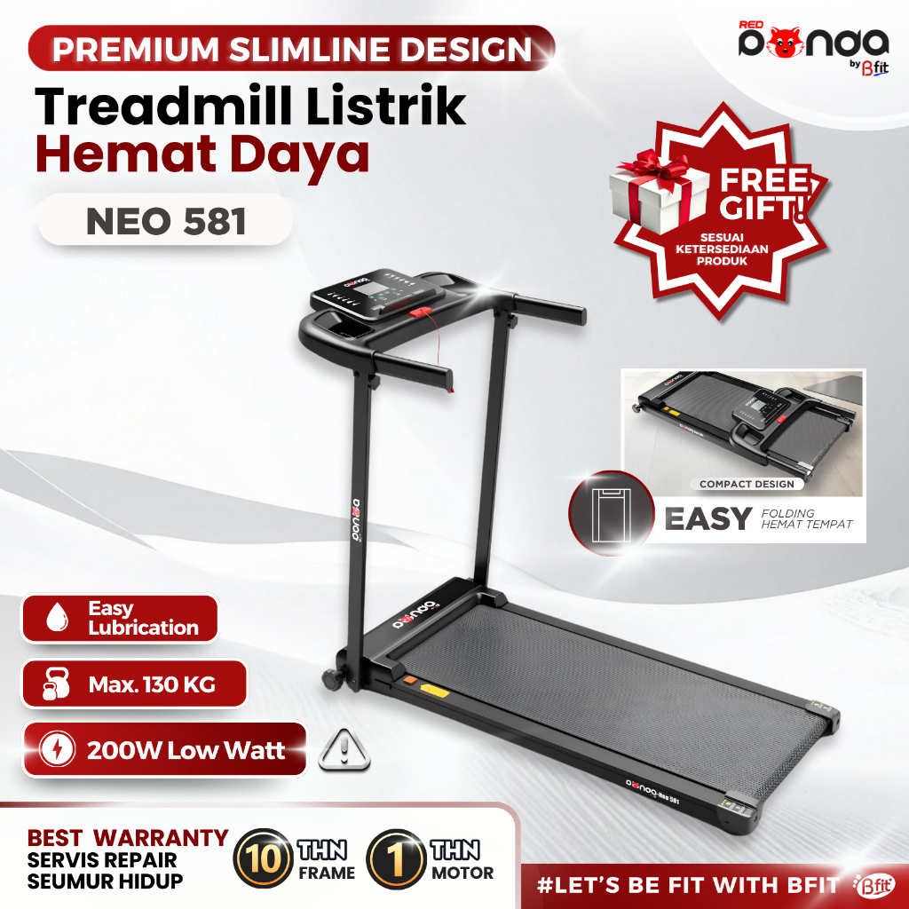 (SEMARANG) Treadmill Elektrik REDPANDA NEO-581 Multifungsi Listrik Lipat Portable Low Watt Fitness