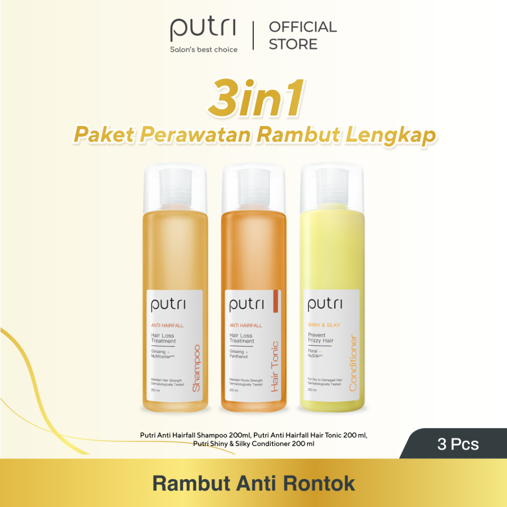 [PAKET 3IN1 200ml] Putri Shampoo, Hair Tonic & Conditioner 200ml | Hair Care Murah | Set Anti Rontok