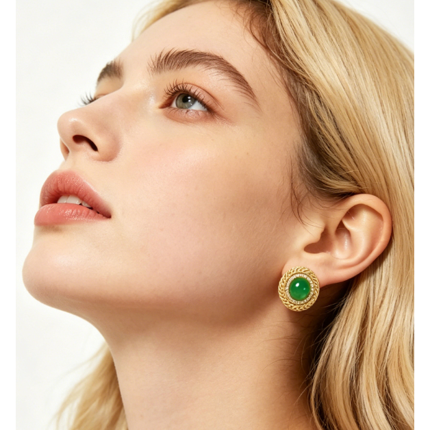 Anting emas wanita Anting Emas Vintage Batu Hijau - Hadiah Spesial yang Elegan