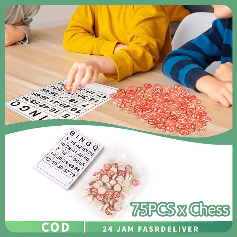 1set Bingo Game Dua Sisi Bingo Card Kayu Bingo Kartu Lengkap Universal