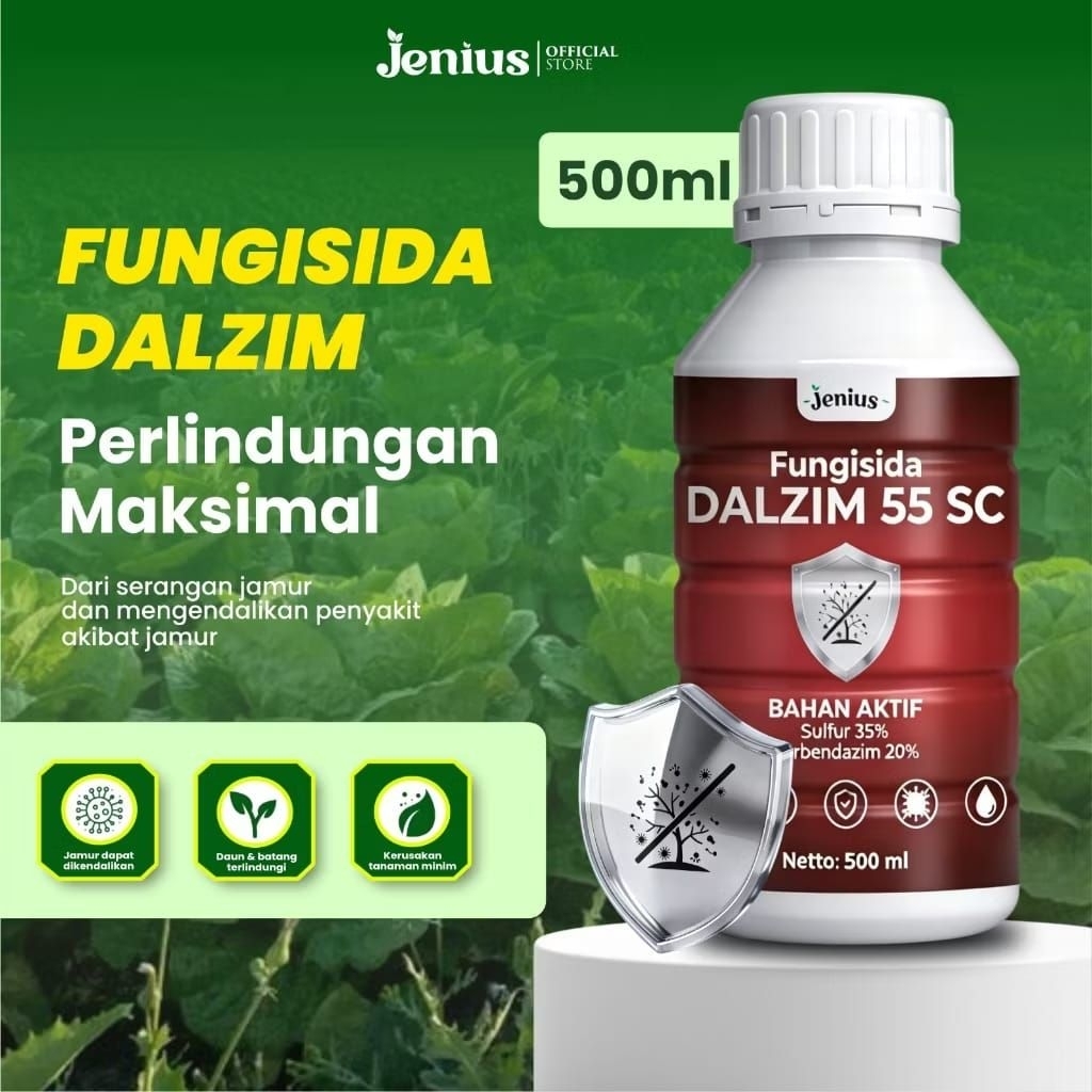 Fungisida Dalzim 55 SC Jenius (500 ml) - Fungisida bahan aktif sulfur 35% & karbendazim 20%