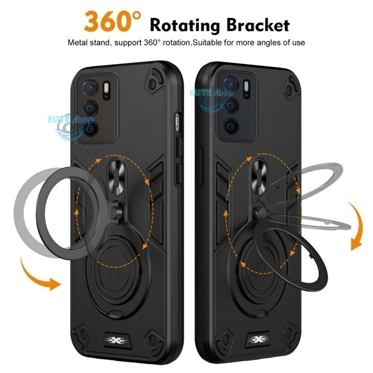 Casing Untuk OPPO A16 Casing Pc Hybrid TPU Dengan Cincin Logam Dan Dudukan Putar 360