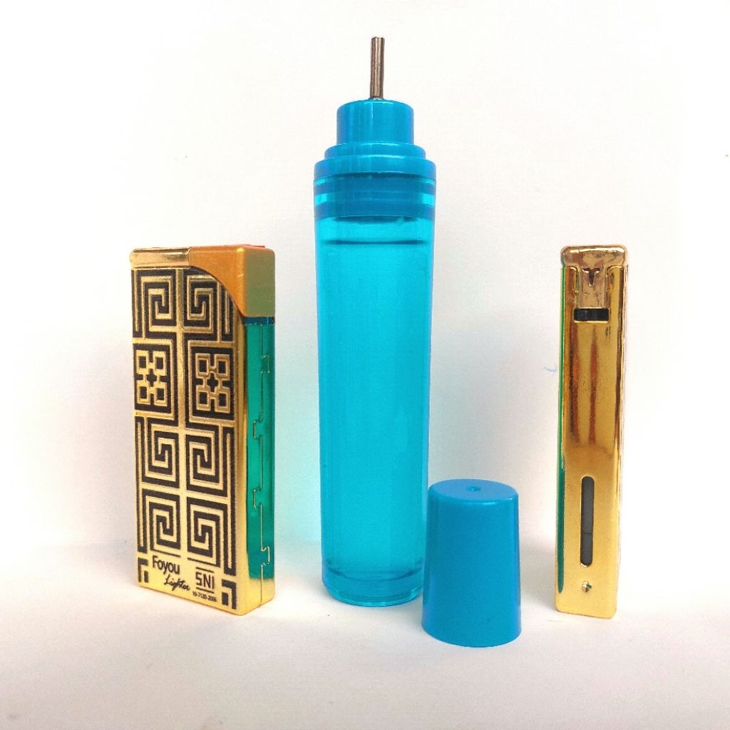 Korek Bara Api Biru JetFlame Refillable Metal Case Gold Motif "SNI"