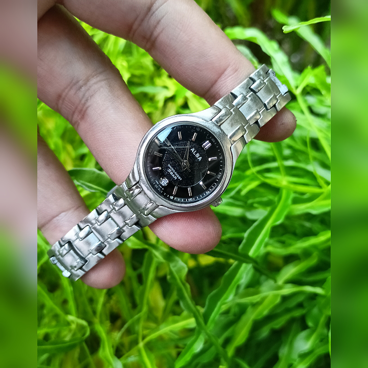 ALBA VX82-X257 Black Silver Original Second | Jam Tangan Vintage Wanita Preloved