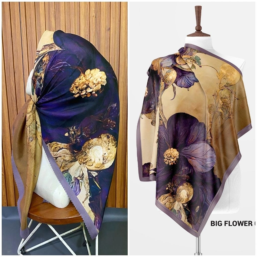 HIJAB SEGI EMPAT VOAL MOTIF BUNGA BESAR COKSU UNGU SUBLIME KODE 458